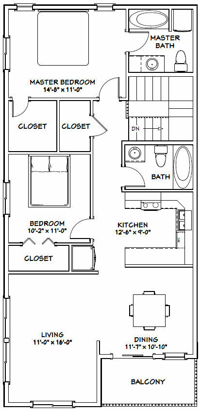 60×44 Apartment with 2-Car 2-RV Garage – PDF FloorPlan – 1,415 sqft – Model 1A