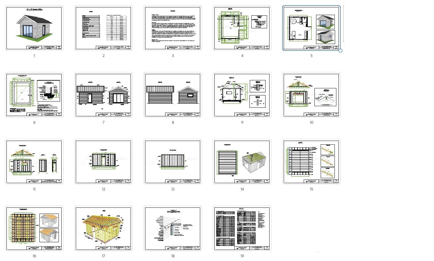 Backyard Office Plans, 14×18 Tiny House Building blueprints, Shed drawings