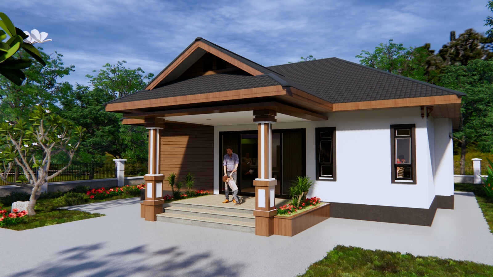 Cool Home Plans 11×14 Meters 36×46 Feet 3 Beds 2 Baths Gable Roof (A4 Hard Copy)