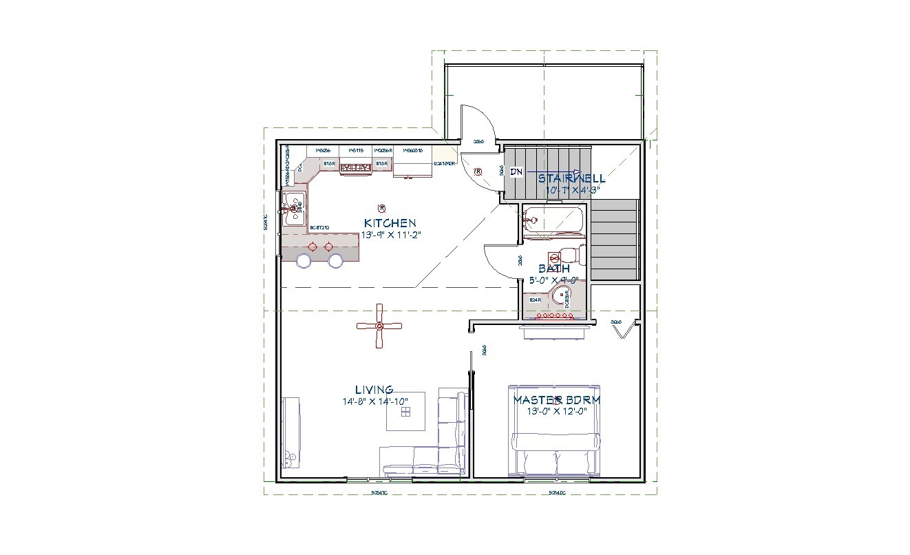 Custom 1 Bedroom 1 Bath 2 Story Garage/Workshop House Plans 784 sqft Plan #2193