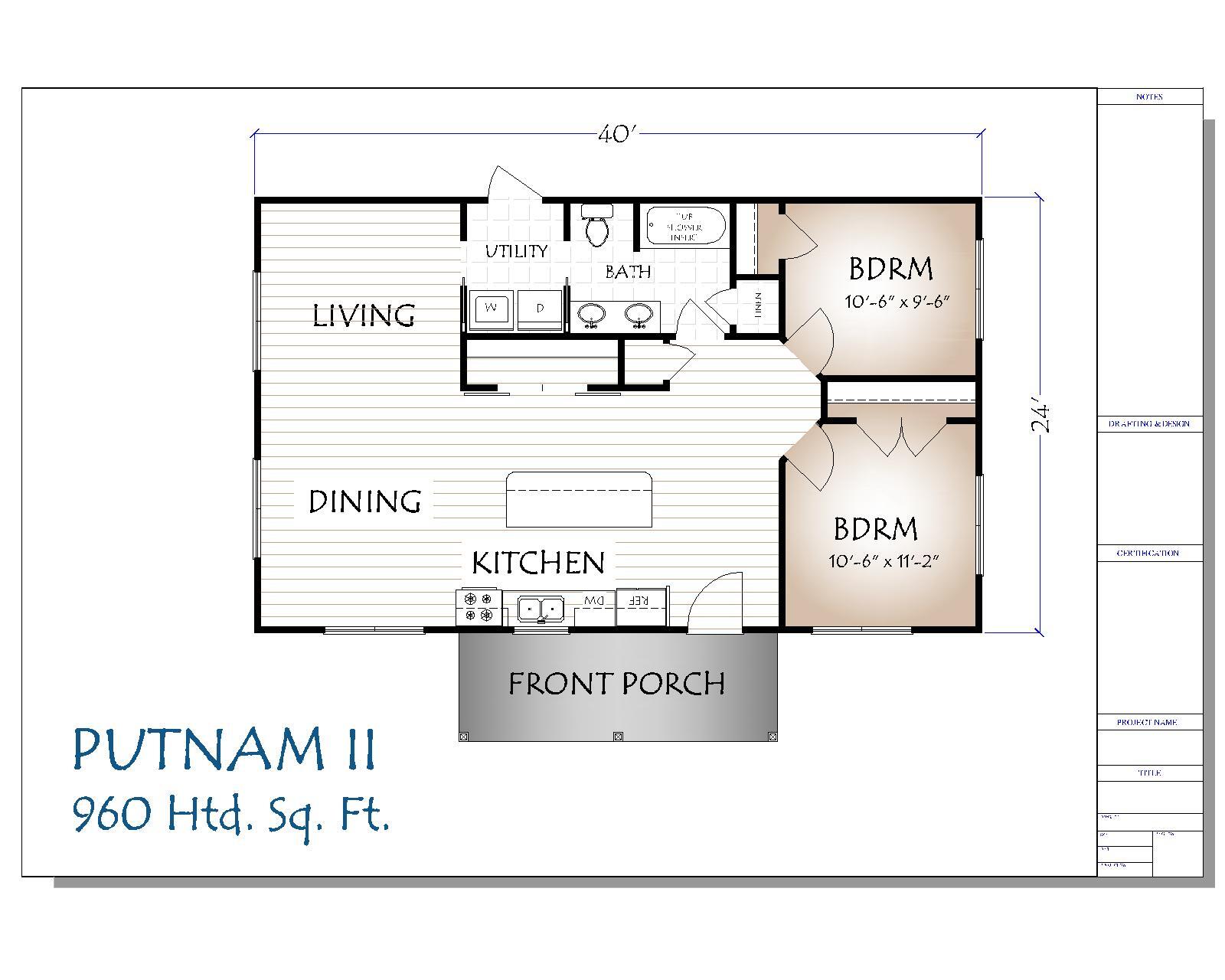 Putnam House Plan 960 Heated Square Feet