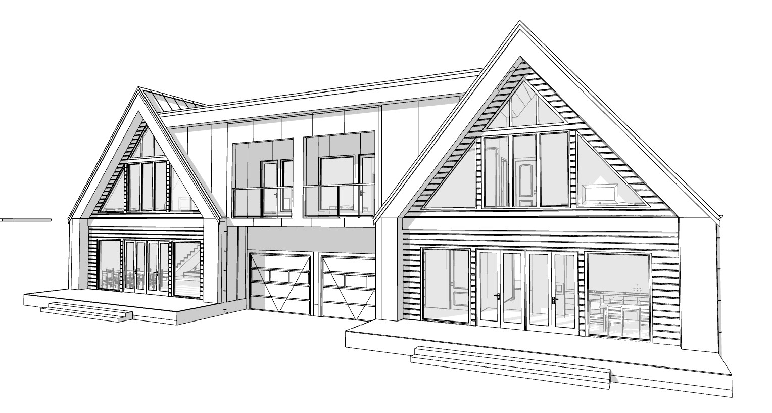 86’x29′ Double A-Frame Cabin, 6-Beds, 8 Baths, 2 Garage bays, 3556SF Living Area