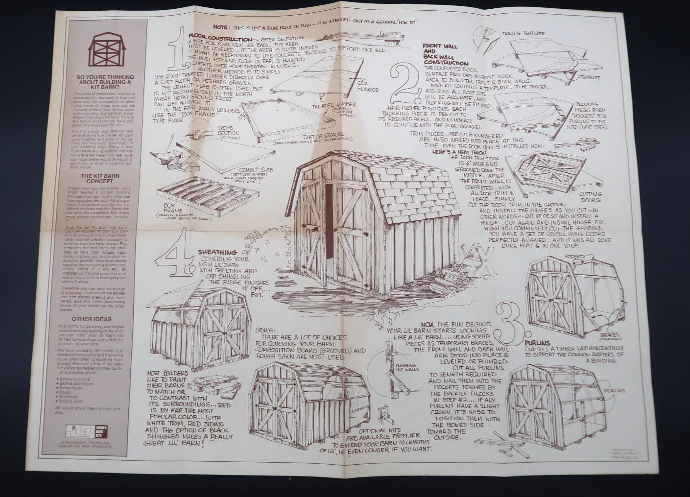Vtg Barn Kit Build Instructional Information Ephemera 1978 Jer MFG. USA Unusual