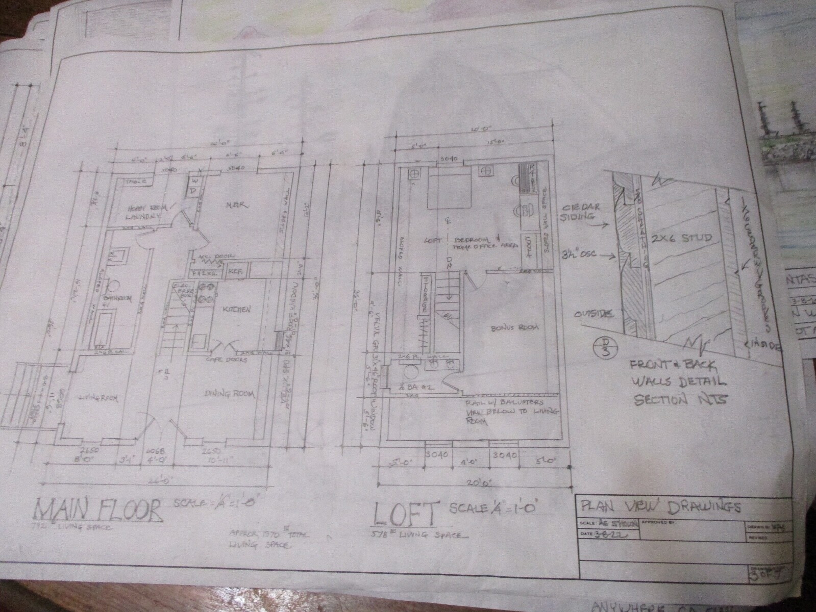 MODIFIED A-FRAME CABIN PLANS HAND-DRAWN ARCH COPIES 1400 SQ FT . HOBBY ROOM.
