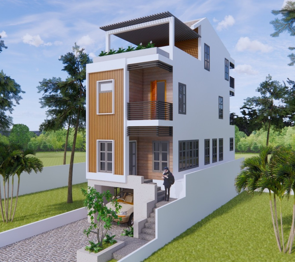 14×45 Feet Small House 4.2×14 Meter 4 Beds 5 Baths Shed Roof PDF + A4 Hard Copy