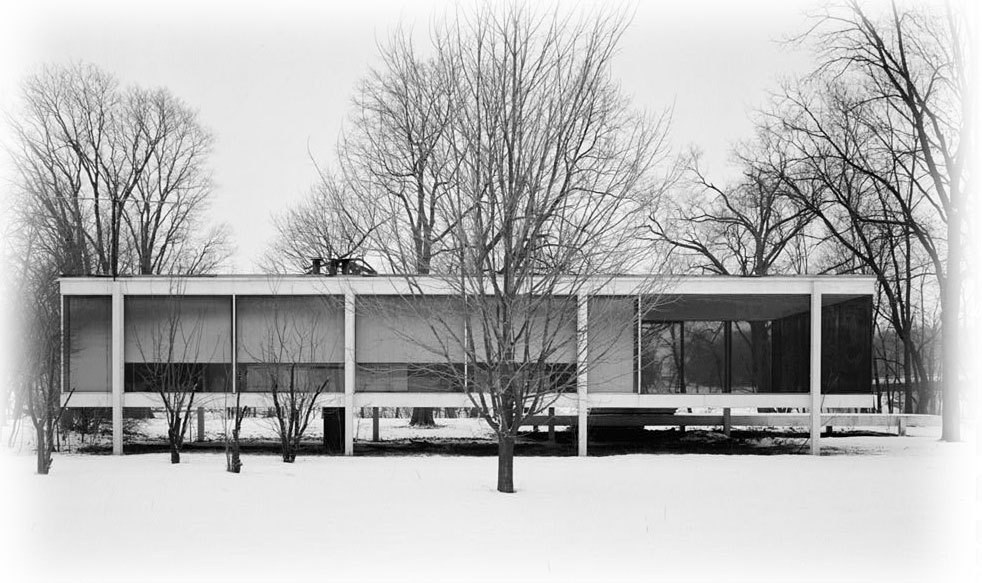 Mies van der Rohe modern design, Farnsworth House, architectural drawings