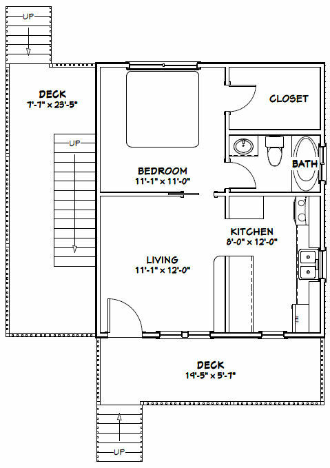 20×24 Duplex — PDF Floor Plan — 960 sq ft — Model 1A