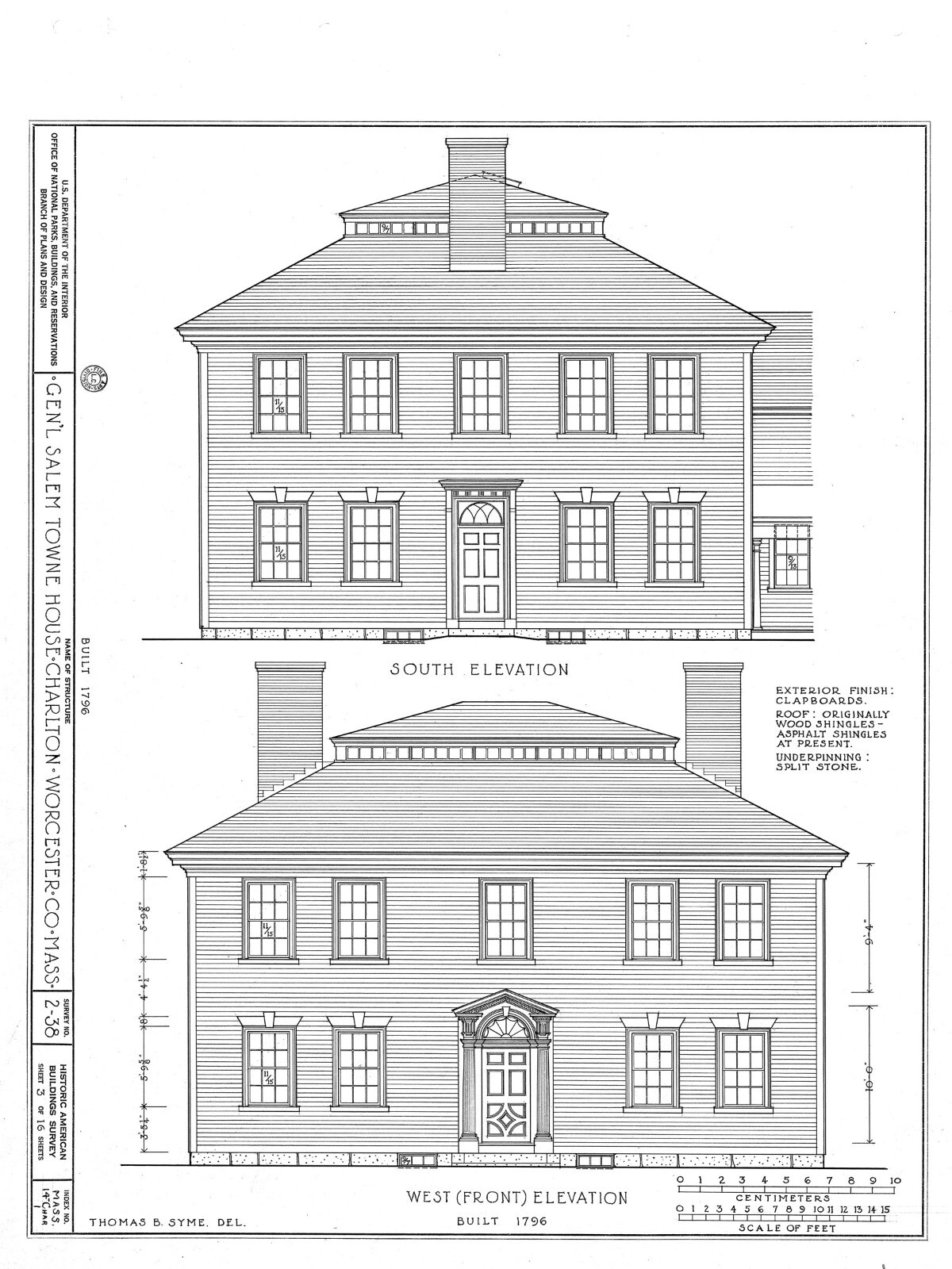 Federal style wood house, Traditional Colonial home, architectural blueprints