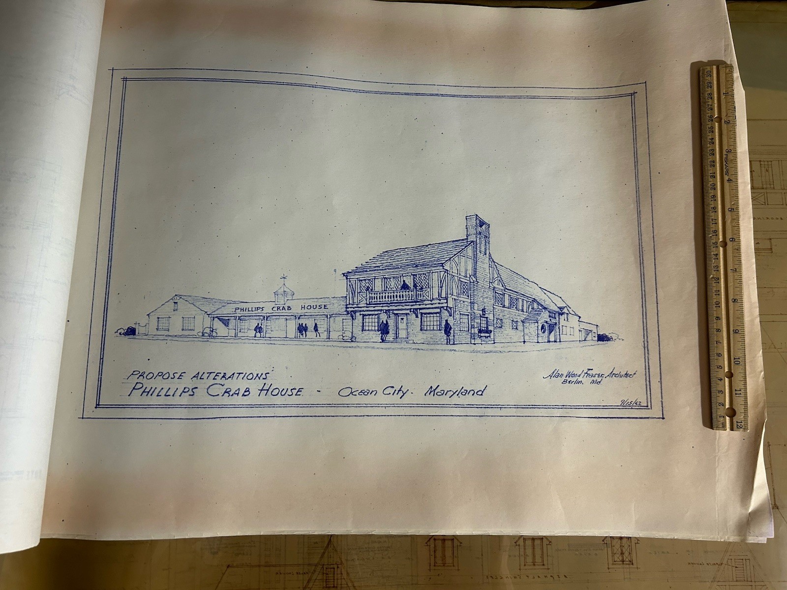 Ocean City Md Phillips Crab House Original Vintage Blue Prints 1960’s -2000’s