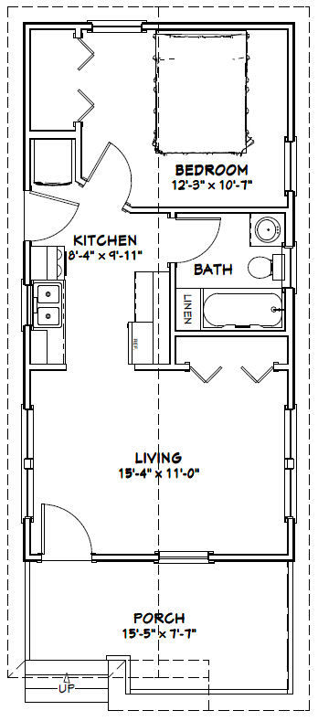 16×32 Tiny House — 511 sq ft — PDF Floor Plan — Model 1N