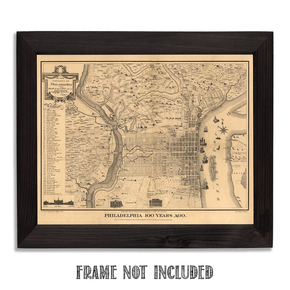 Philadelphia 100 Years Ago 1875 Vintage City Map Historical Wall Art Print