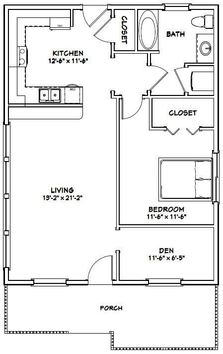 26×34 House — 1 Bedroom 1 Bath — 884 sq ft — PDF Floor Plan 1C