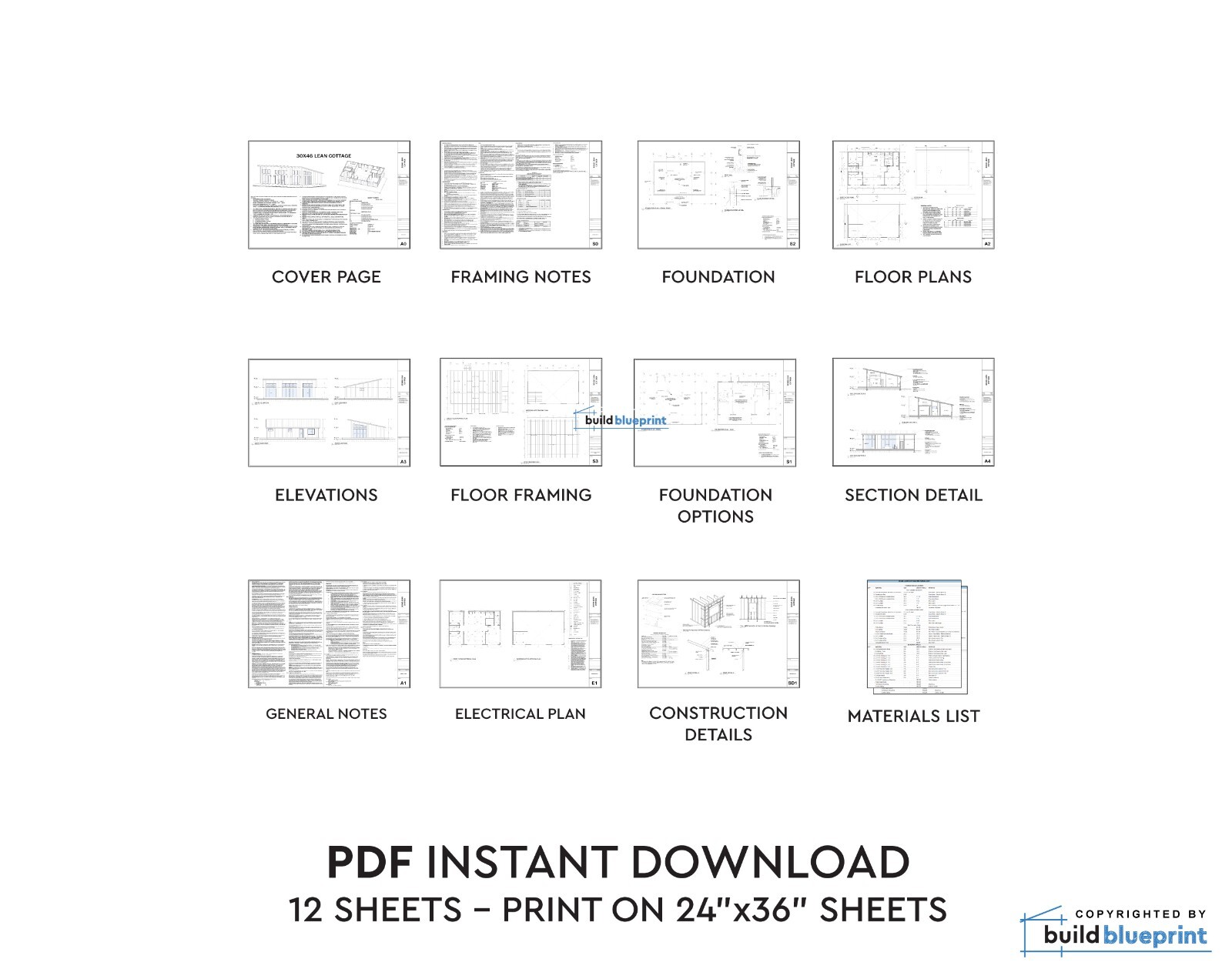 30×46 Lean Modern Cottage Custom Architectural Plans 1380SF – PDF Download