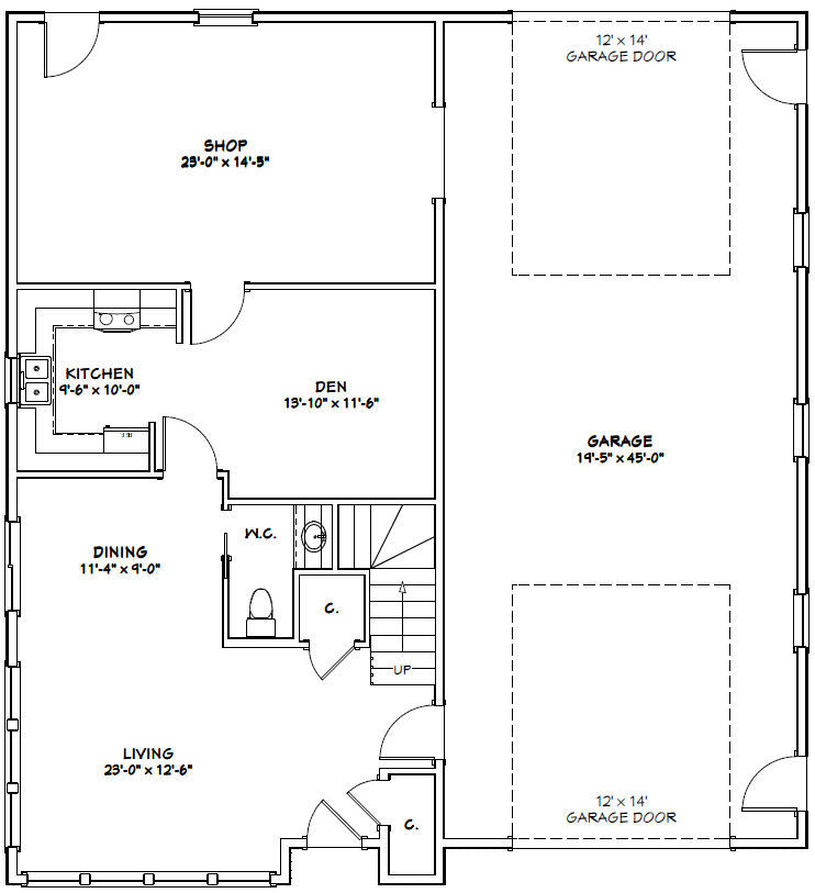 44×48 House with 1-RV Garage – PDF FloorPlan – 2,194 sqft – Model 2A