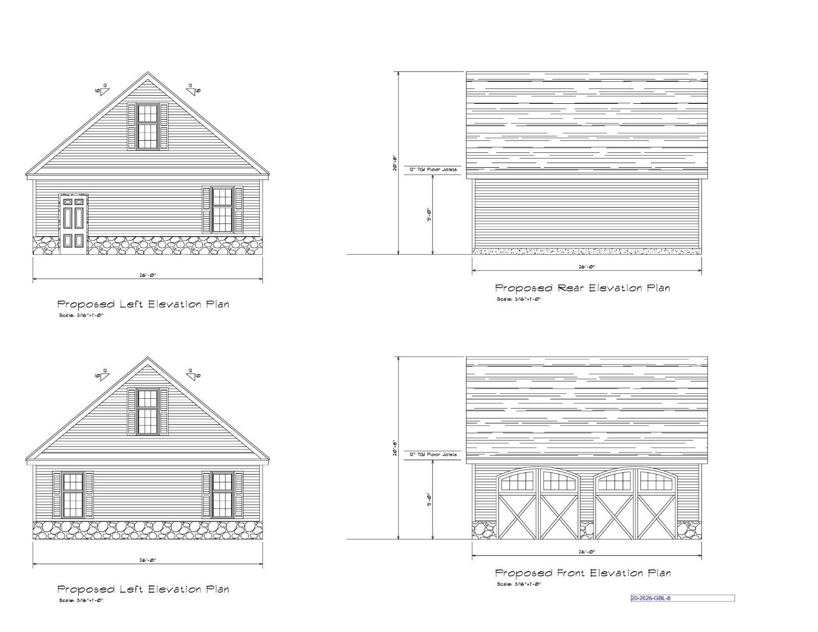 26’X26′- 26’X246 GABLE ROOF 2 CAR GARAGE PLANS GARAGE PLAN 20-2626-GBL-1