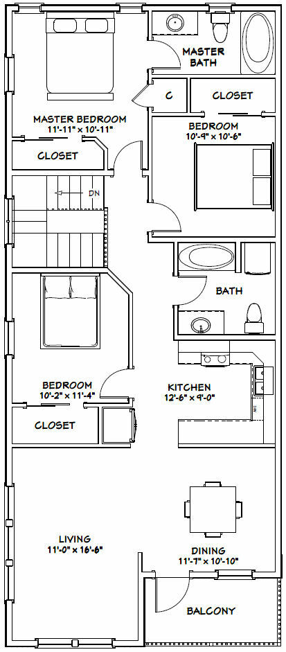 60×50 Apartment with 2-Car 2-RV Garage – PDF FloorPlan – 1,703 sqft – Model 1G