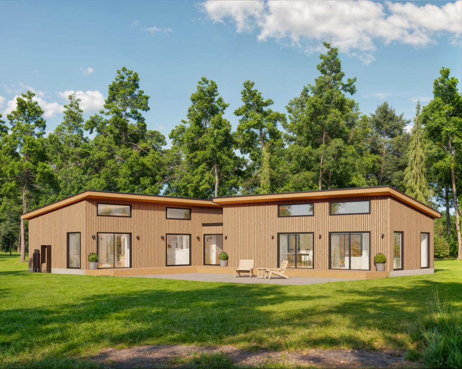 Modern Cabin House, L-shape House, 3 Bed 2 Bath, 1600 Sq Ft, Architectural Plans
