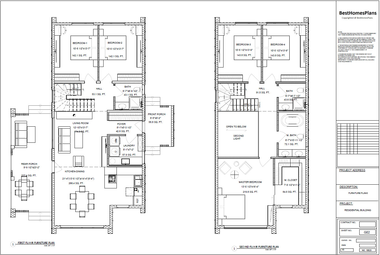 40’x52′ 2-Story, 4 Bed, 3-Bath Cozy Barnhouse Architectural Plans PDF Download.