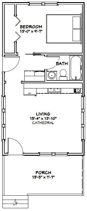 16×30 House — 1 Bedroom 1 Bath — PDF Floor Plan — 480 sq ft — Model 3B