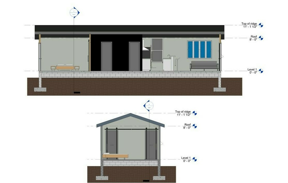 Modern Tiny House Floor Plan – Vaulted Ceiling, 1 Bedroom, 1 Bath with 572 sf.