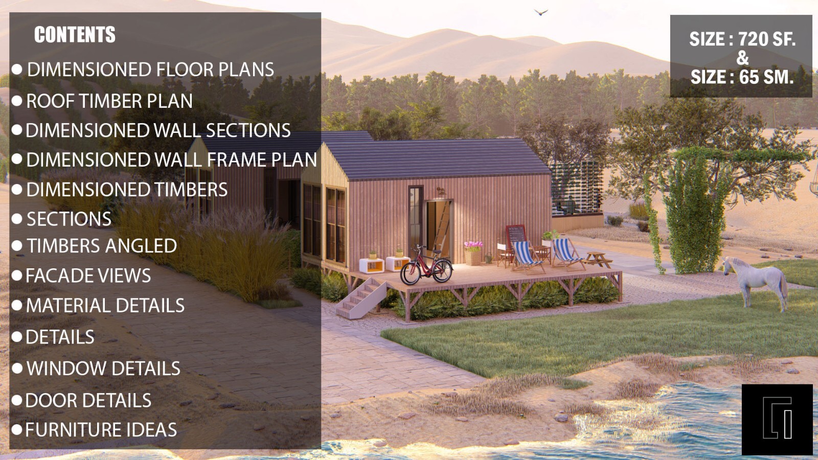 720SF Tiny House Cabin Plans – Blueprints – Modern, Bathroom and Loft