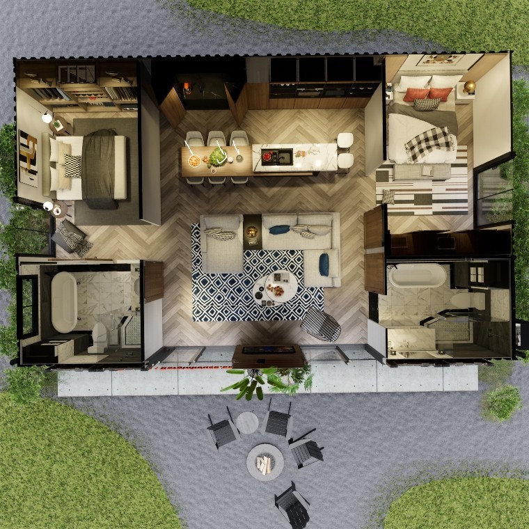 Container house plans – 2 bedrooms – 2 bathrooms – Digital PDF File