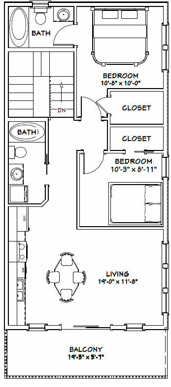 40×40 Apartment with 2-Car 1-RV Garage – PDF FloorPlan – 964 sqft – Model 1E