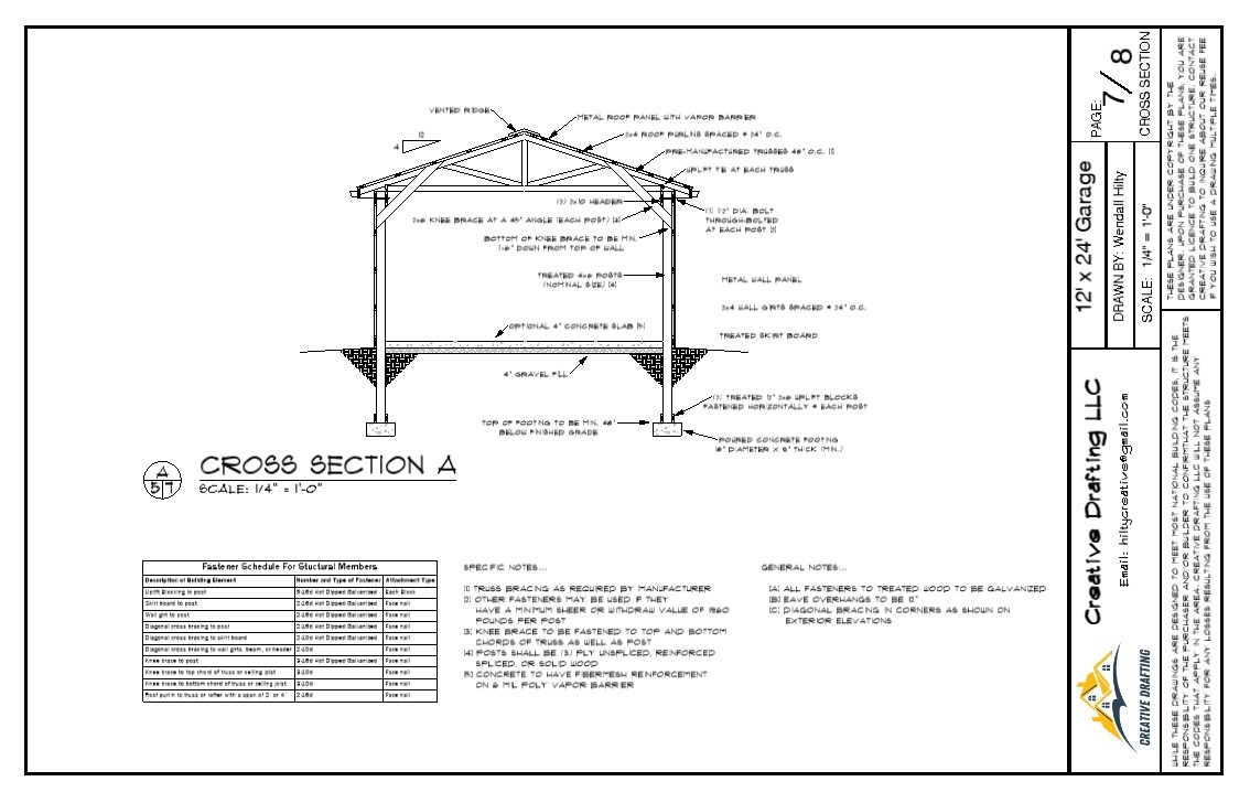 Blueprint for 16′ x 24′ – Post Framed Garage/Shop Plans (Pole Barn)