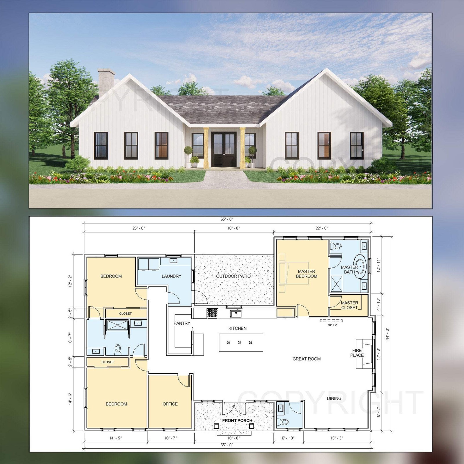 Twin Peaks Modern Farmhouse House Plan Design – 3 Bed 2.5 Bath 2386 sq ft – Draw