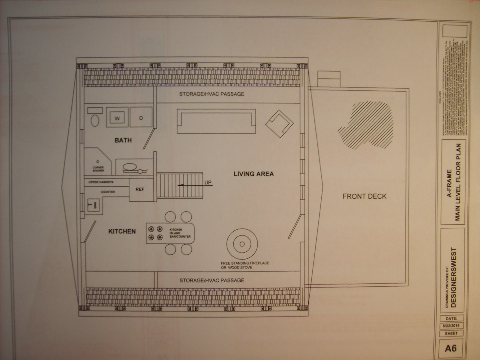 A-Frame Cabin Plans 800 square feet, open kitchen living area.