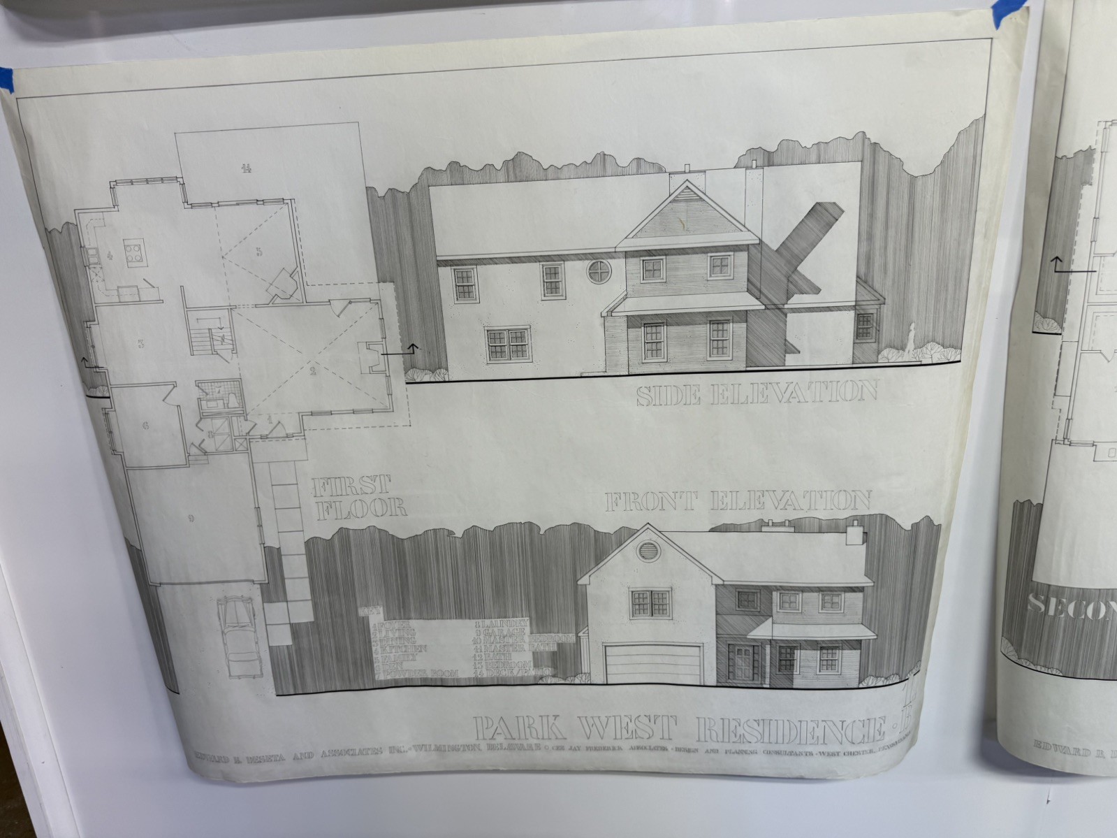 Vintage Architectural Drawings Vellum (Set of 4) House Plans Elevations 30×36