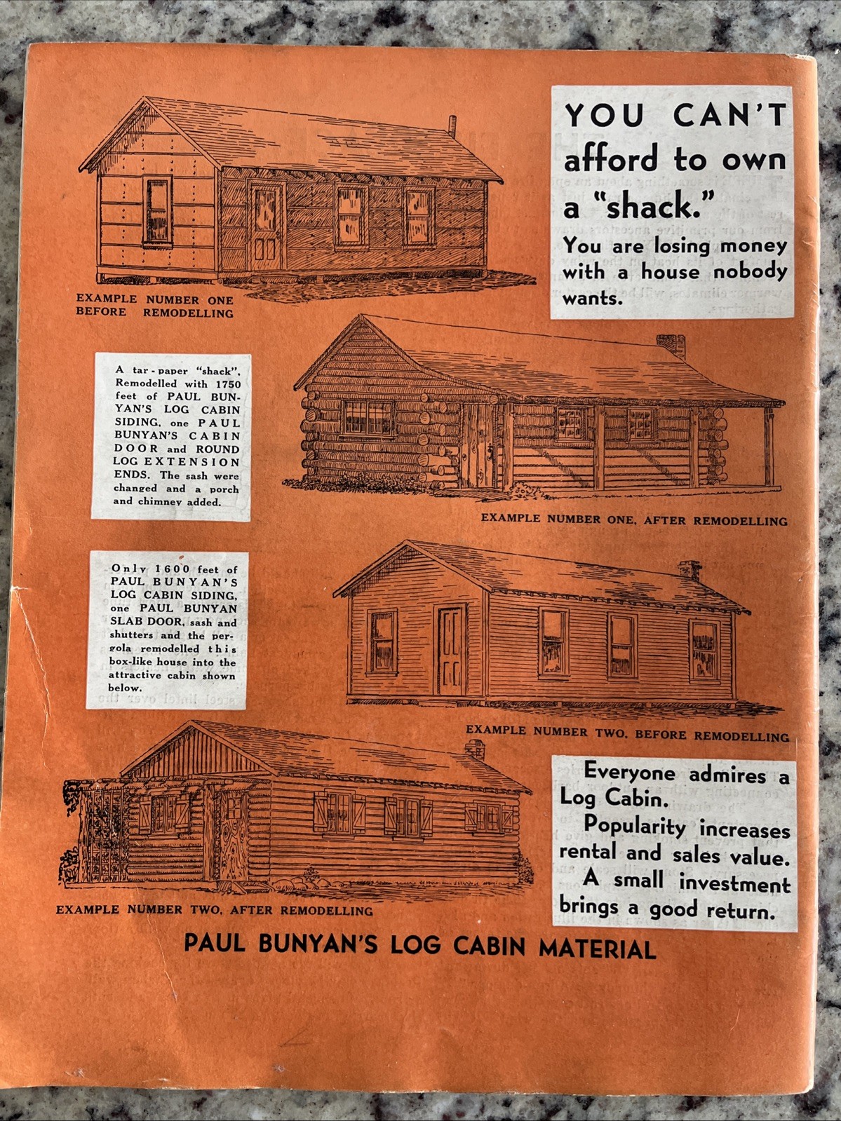 Vintage 1937 Paul Bunyan Log Cabin Plan Guide Cinder Cone Dance Hall Standish CA