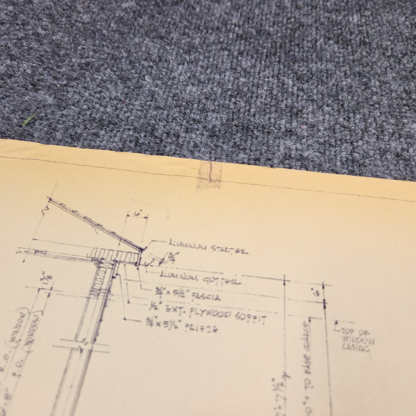 Vintage House Blueprint 33×17 1964 Mid Century Modern Drawing Art Glen Ellyn IL