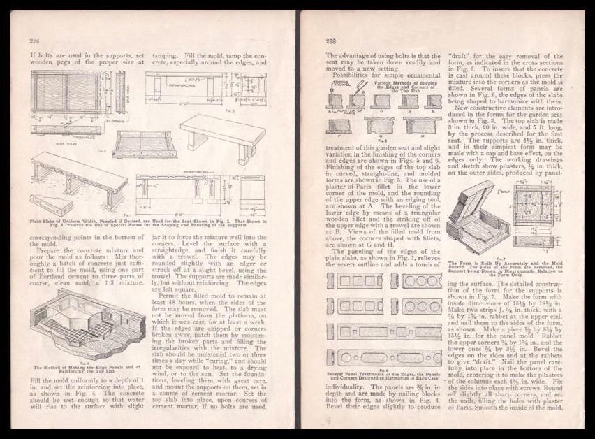 “Concrete Garden Furniture” 1921 vintage HowTo PLANS Patio Benches~Planters~Urns