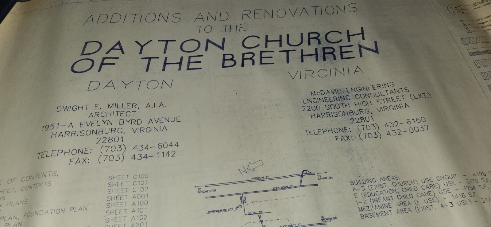 VTG 1992 Dayton VA Church Brethren Building Blueprints Architect Design Drawings