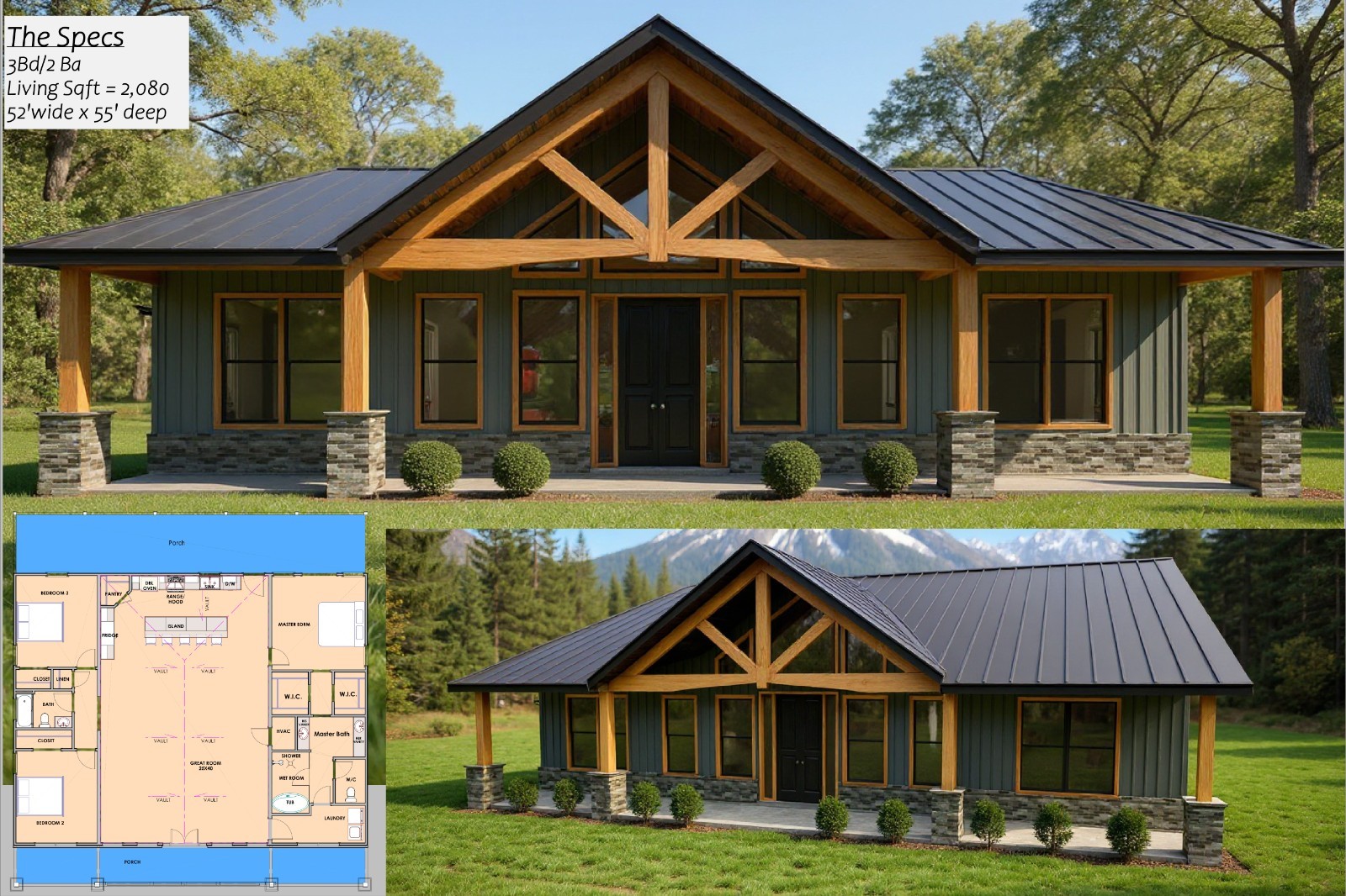 2,080 Sqft (Living) Modern Farm House with – 3 Bedrooms and 2 Baths no Garage