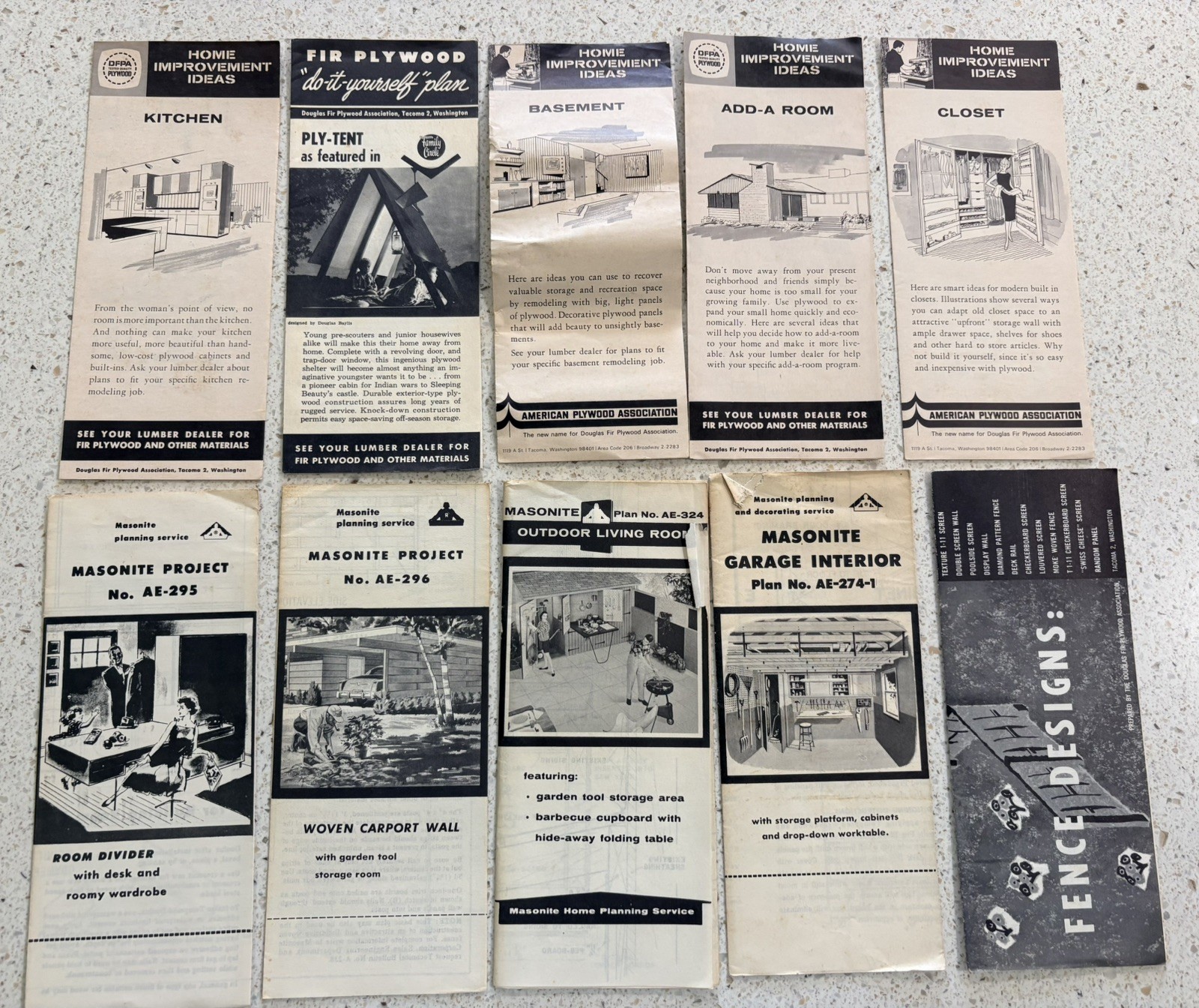 1950’s-60’s Lumber Store Handouts For DIY Projects – Blueprints – Lot Of 10