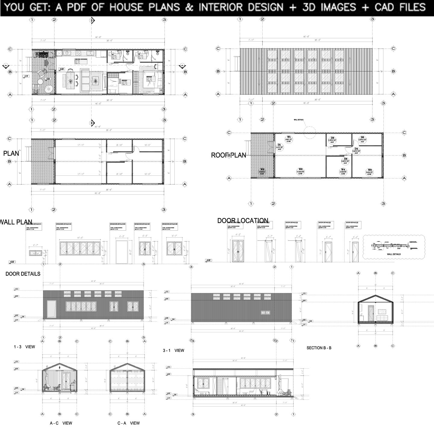 Container house plans – 2 bedrooms – 2 bathrooms – Digital PDF File
