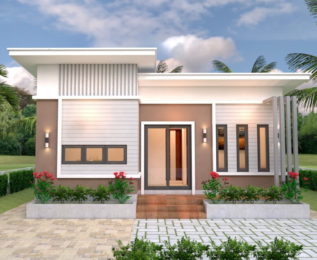 26×20 Feet House Design 8×6 Meter 2 Beds 1 Bath Shed Roof PDF (A4 Hard Copy)