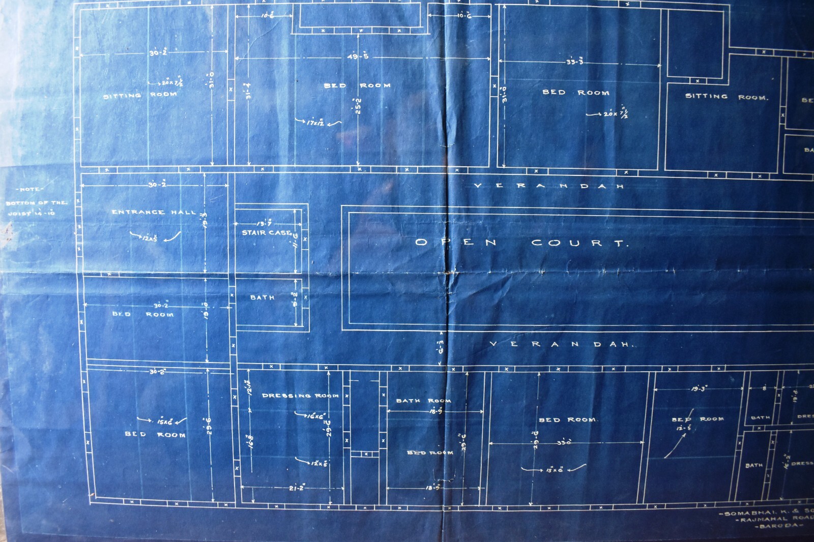 Antique Lal Bagh Palace Indore Architectural Plan & Lay-Out First Floor 1926 Old