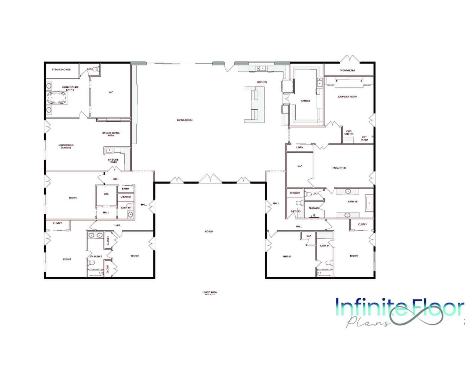 ADULT CARE CENTER-HACIENDA CUSTOM HOME-7BEDROOMS 6-BATHS 5610 SQ FT FLOOR PLAN