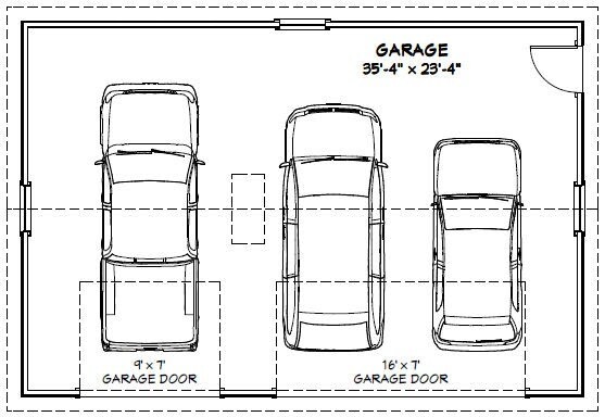 36×24 3-Car Garage — 864 sq ft — PDF Floor Plan — Model 3K