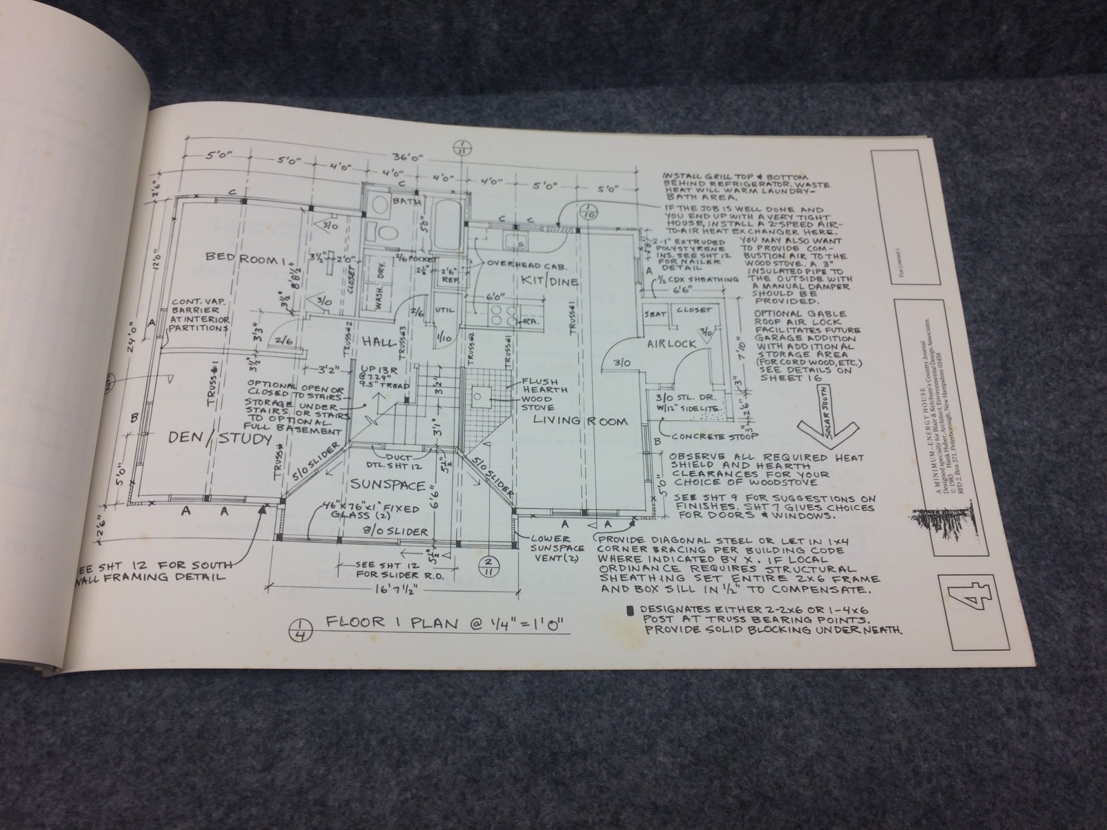 1983 Country Journal Minimum Energy House Plans Architectural Drawings Set Huber
