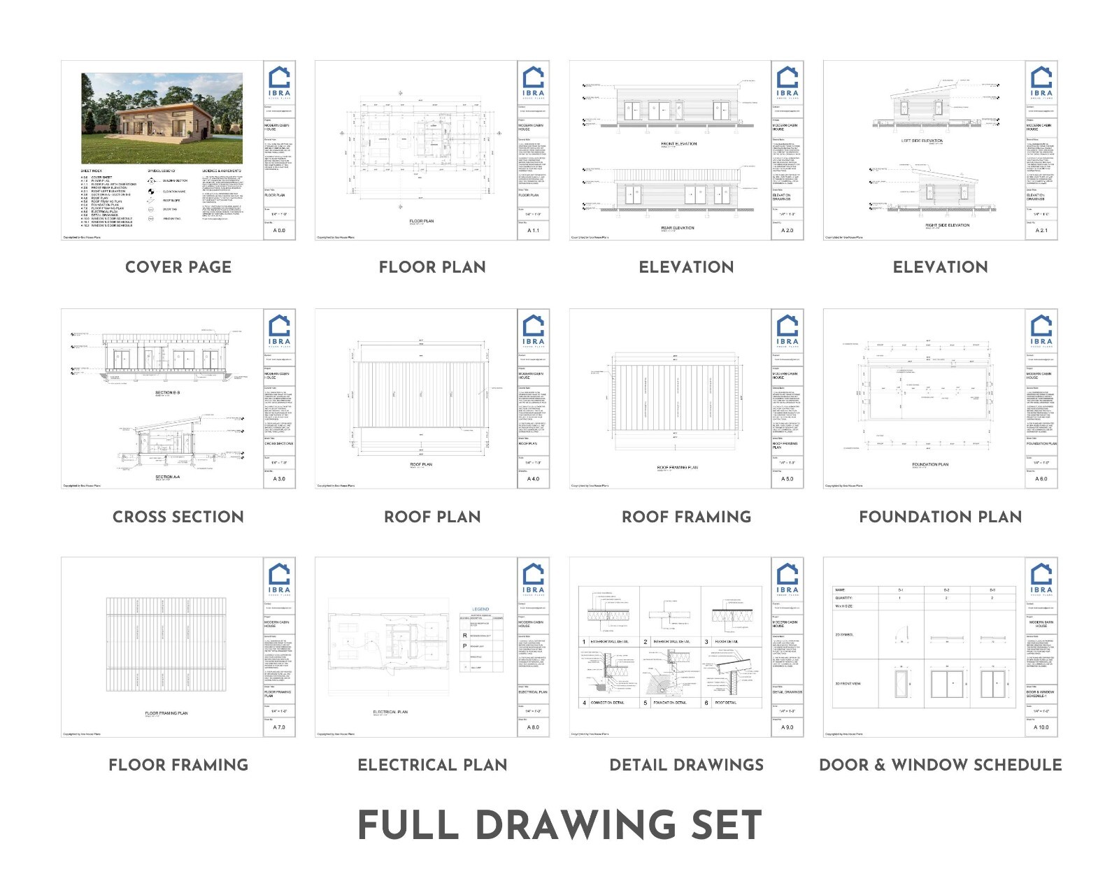 Modern Cabin House, 20′ x 44′, 880 Sq Ft, Tiny House, Architectural Plans