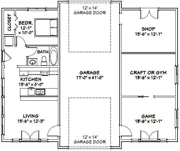 50×42 1-Car 1-RV Garage 1 Br 1 Ba – PDF FloorPlan – 1,973 sqft – Model 1H