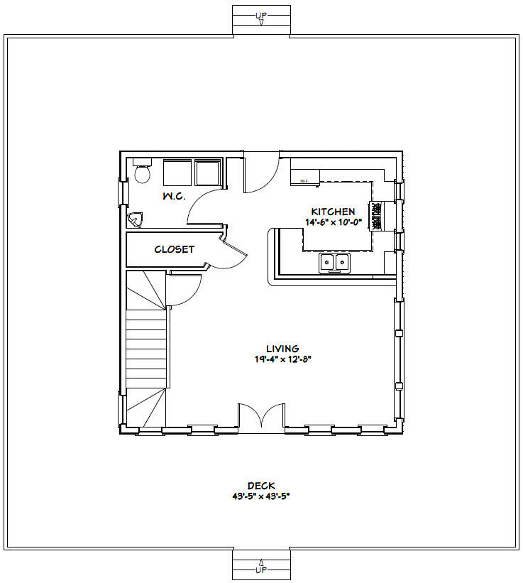 24×24 House — 2 Bedroom — 1.5 Bath 1,038 sq ft — PDF Floor Plan — Model 3I
