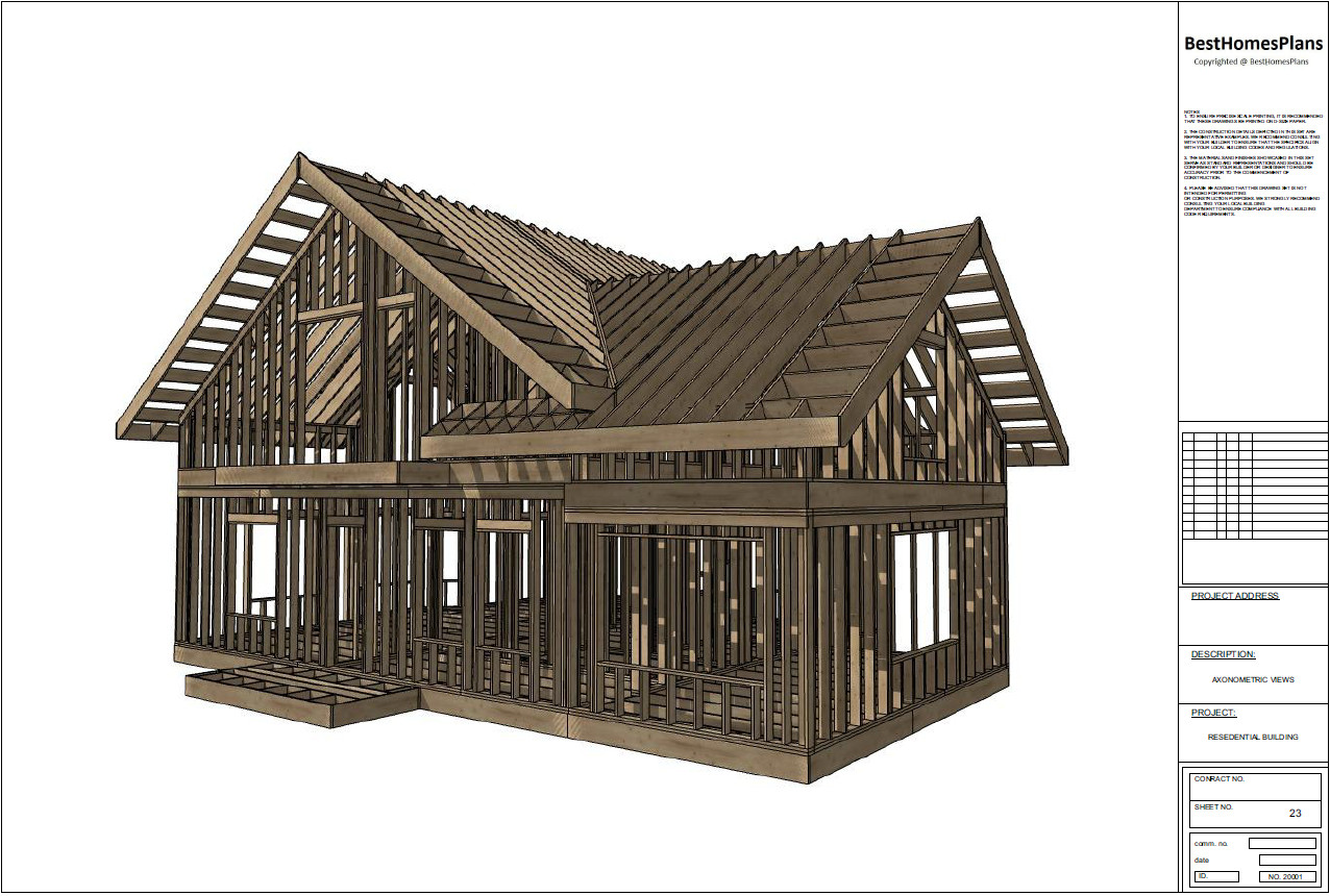 45’x32’ 5 Bed, 3 Bath Two-Story House Architectural Build Plans PDF.