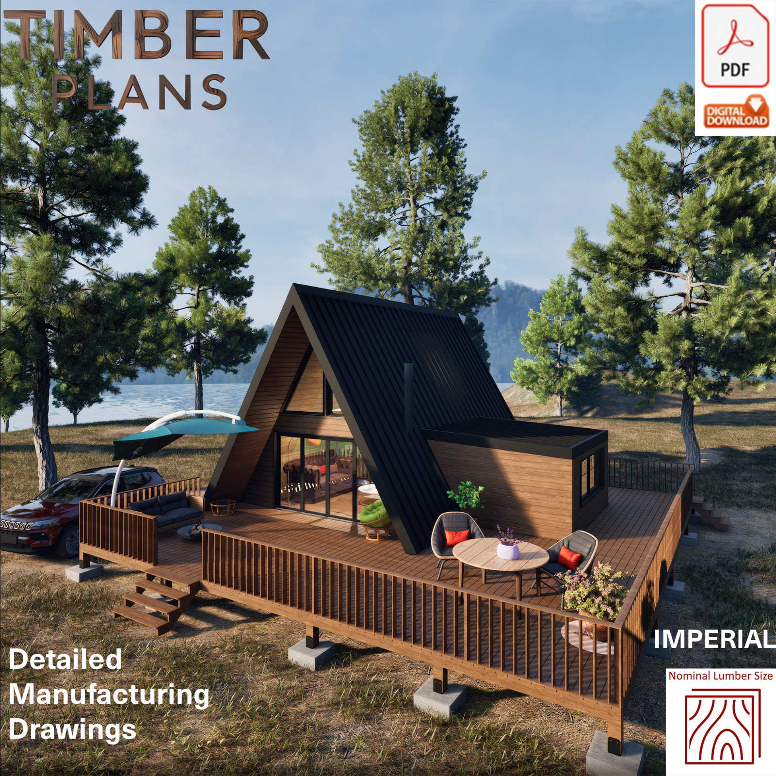 Tiny House Plans, 20’x24′ A Frame House Plans, A Frame Cabin Plans, Hard Copy