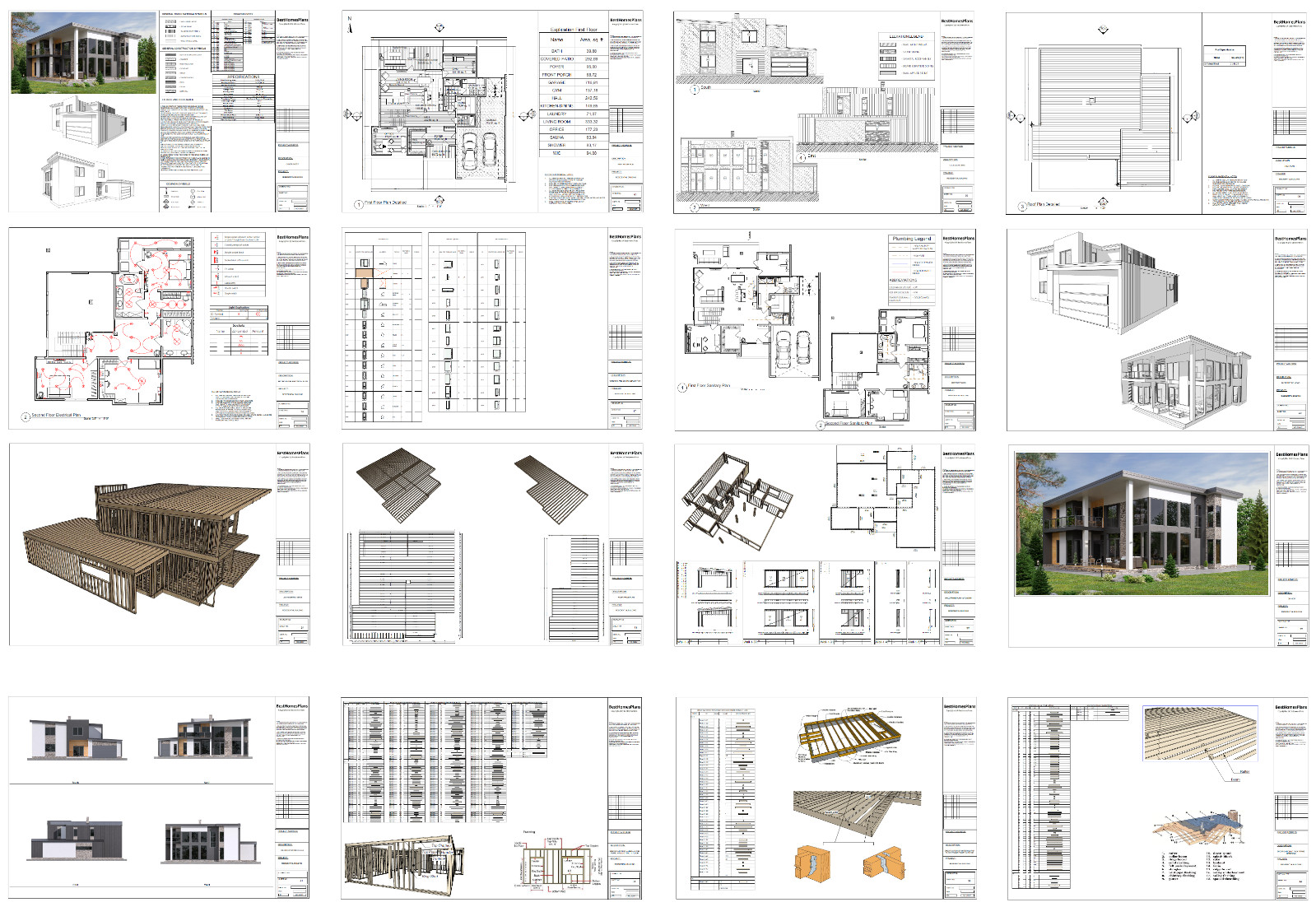 60’x60′ 3 Beds, 3.5 Baths Hi-tech Style Architectural Build Plans PDF.