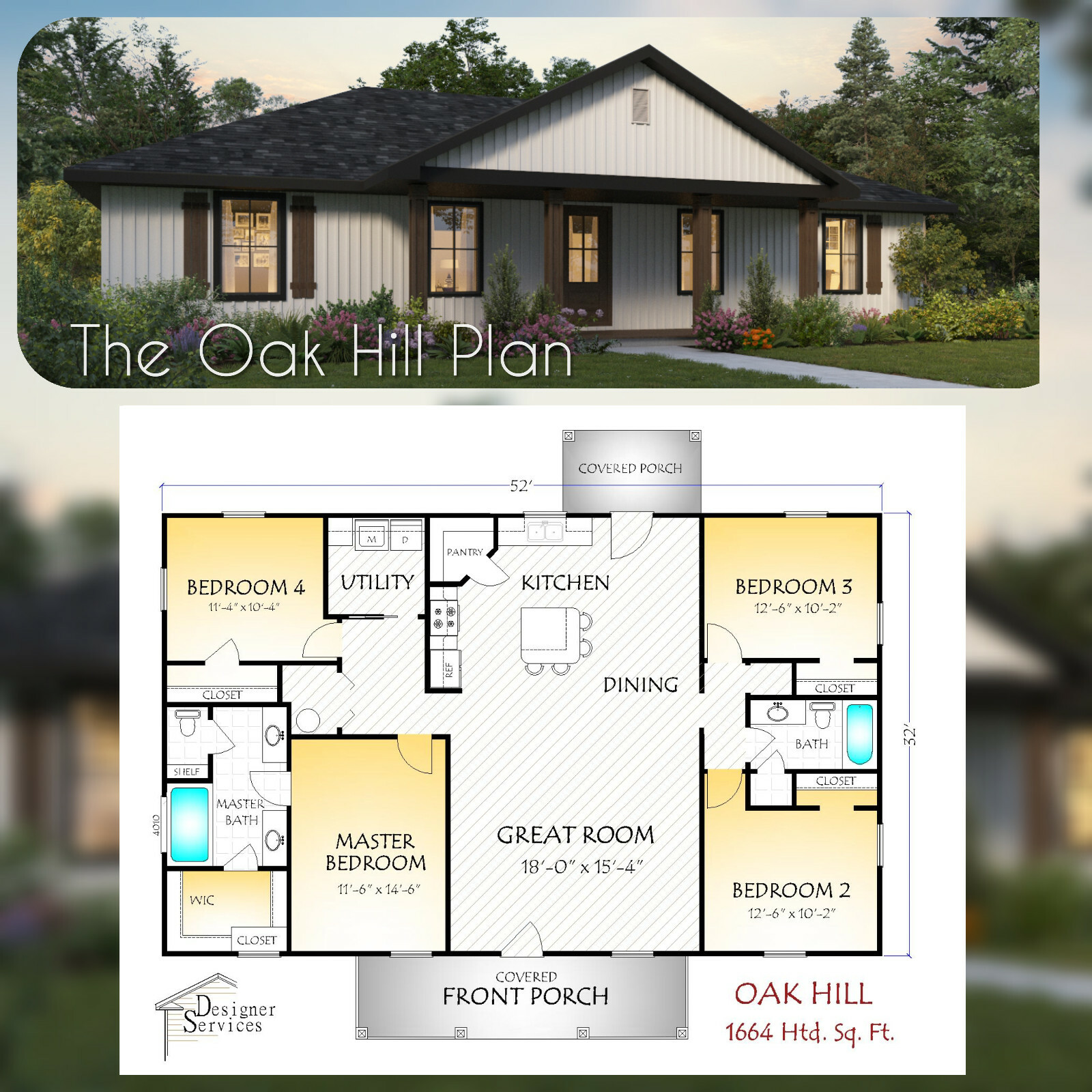 Oak Hill House Plan 1664 Heated Square Feet